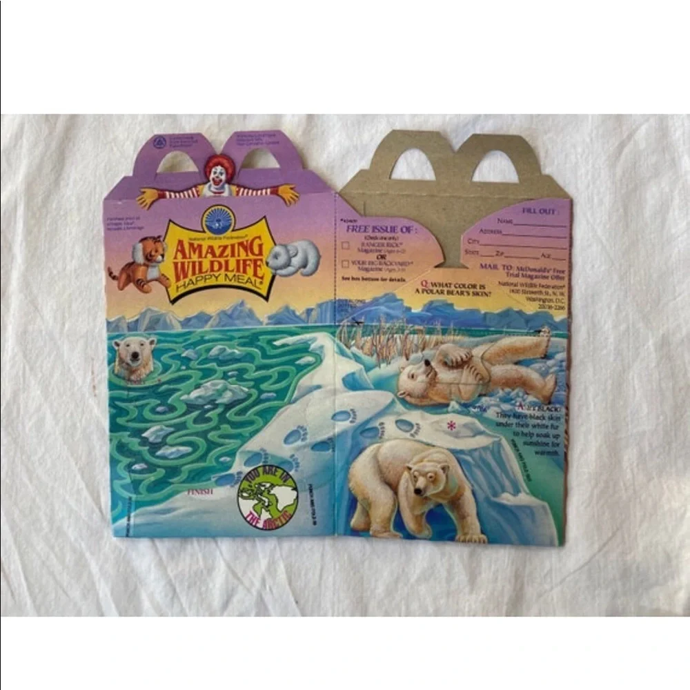 Vintage series of Amazing Wildlife McDonalds Happy Meal Toys and one box- NEW